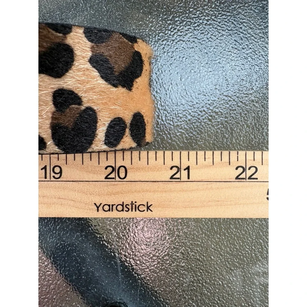 Leopard Print Calf Hair Belt Double Ring Gold Buckle Animal‎ Print Tan Brown